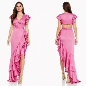 Mac Duggal Dress Pink Cutout Ruffle Hem Formal Dress Asymmetrical Size 4 NWT
